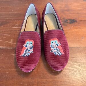 Talbots Ryan Owl Embroidered Corduroy Loafers | Maroon | Slip-On Flats Size 6